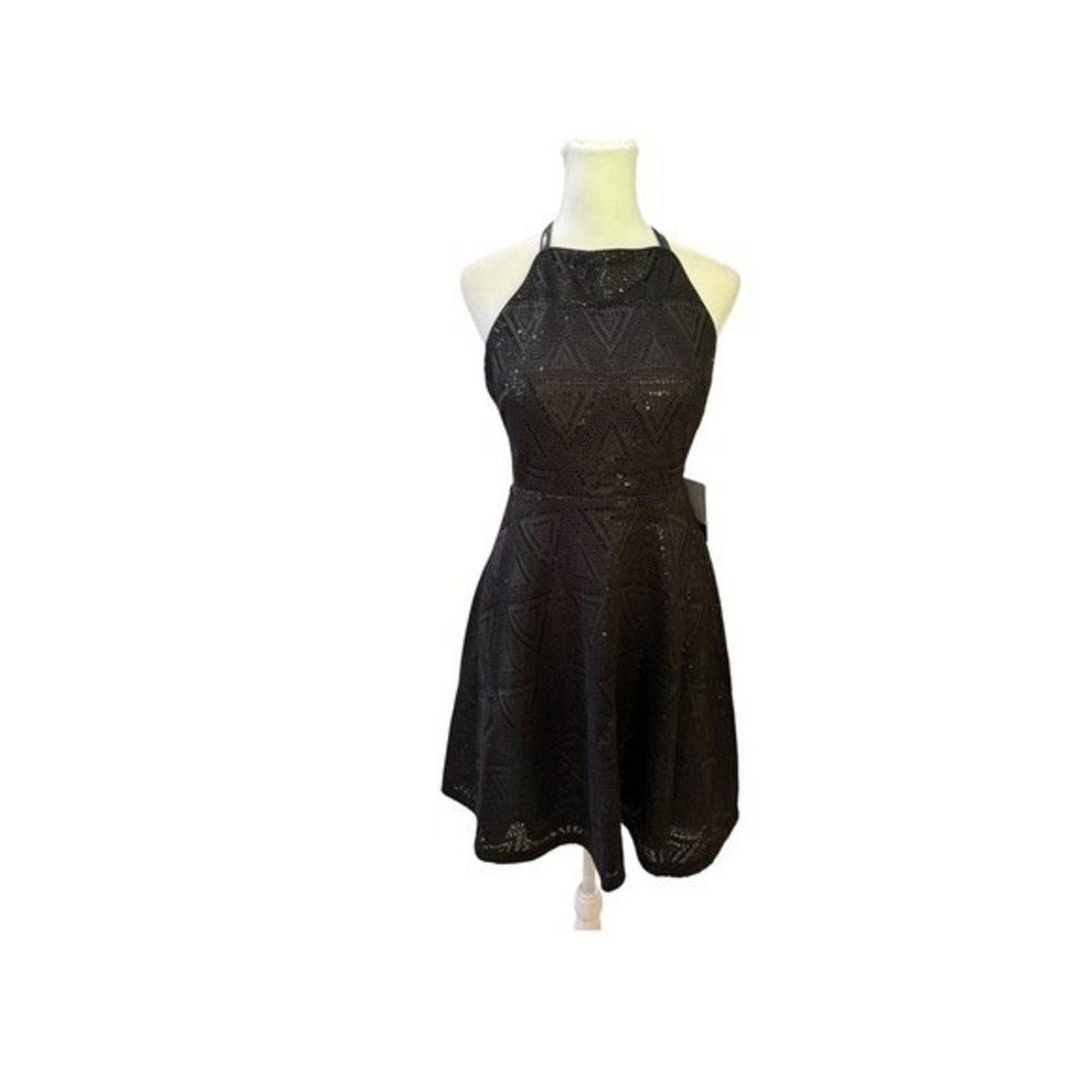 GUESS Black Sequin Halter Crisscross Back Fit and Flare Dress GDKN3181 Size 2